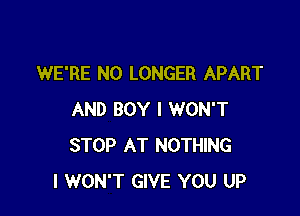 WE'RE NO LONGER APART

AND BOY I WON'T
STOP AT NOTHING
I WON'T GIVE YOU UP