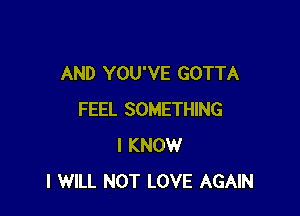 AND YOU'VE GOTTA

FEEL SOMETHING
I KNOW
I WILL NOT LOVE AGAIN