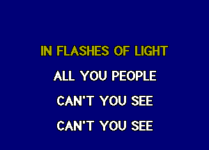 IN FLASHES OF LIGHT

ALL YOU PEOPLE
CAN'T YOU SEE
CAN'T YOU SEE