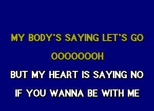 MY BODY'S SAYING LET'S GO

OOOOOOOH
BUT MY HEART IS SAYING N0
IF YOU WANNA BE WITH ME