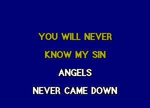 YOU WILL NEVER

KNOW MY SIN
ANGELS
NEVER CAME DOWN