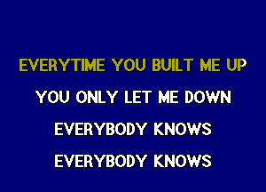 EVERYTIME YOU BUILT ME UP

YOU ONLY LET ME DOWN
EVERYBODY KNOWS
EVERYBODY KNOWS