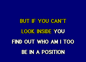 BUT IF YOU CAN'T

LOOK INSIDE YOU
FIND OUT WHO AM I T00
BE IN A POSITION