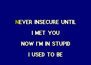 NEVER INSECURE UNTIL

I MET YOU
NOW I'M IN STUPID
I USED TO BE