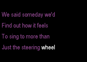 We said someday we'd
Find out how it feels

To sing to more than

Just the steering wheel