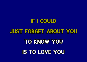 IF I COULD

JUST FORGET ABOUT YOU
TO KNOW YOU
IS TO LOVE YOU