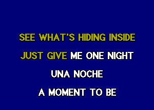 SEE WHAT'S HIDING INSIDE

JUST GIVE ME ONE NIGHT
UNA NOCHE
A MOMENT TO BE