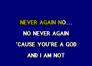NEVER AGAIN NO. . .

N0 NEVER AGAIN
'CAUSE YOU'RE A GOD
AND I AM NOT