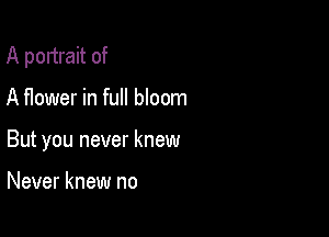 A portrait of

A flower in full bloom

But you never knew

Never knew no