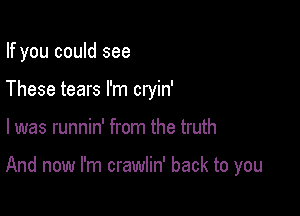 If you could see
These tears I'm cryin'

l was runnin' from the truth

And now I'm crawlin' back to you