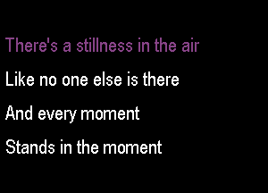 There's a stillness in the air

Like no one else is there

And every moment

Stands in the moment