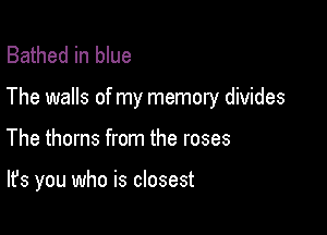 Bathed in blue
The walls of my memory divides

The thorns from the roses

It's you who is closest