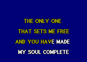 THE ONLY ONE

THAT SETS ME FREE
AND YOU HAVE MADE
MY SOUL COMPLETE