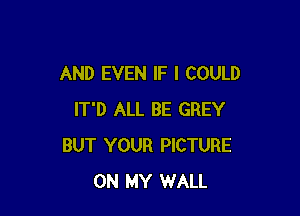 AND EVEN IF I COULD

IT'D ALL BE GREY
BUT YOUR PICTURE
ON MY WALL