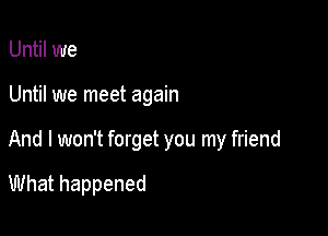 Until we

Until we meet again

And I won't forget you my friend

What happened