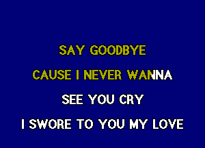 SAY GOODBYE

CAUSE I NEVER WANNA
SEE YOU CRY
l SWORE TO YOU MY LOVE