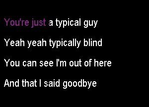 You're just a typical guy

Yeah yeah typically blind
You can see I'm out of here

And that I said goodbye