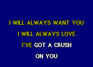 I WILL ALWAYS WANT YOU

I WILL ALWAYS LOVE
I'VE GOT A CRUSH
ON YOU