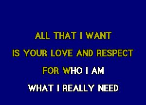 ALL THAT I WANT

IS YOUR LOVE AND RESPECT
FOR WHO I AM
WHAT I REALLY NEED