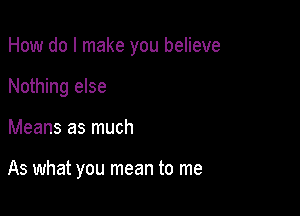 How do I make you believe

Nothing else
Means as much

As what you mean to me