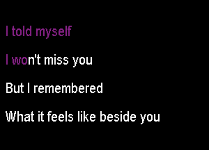 I told myself
I won't miss you

But I remembered

What it feels like beside you