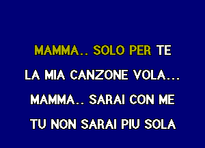 MAMMA.. SOLO PER TE

LA MIA CANZONE VOLA...
MAMMA.. SARAI CON ME
TU NON SARA! PlU SOLA