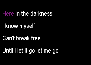 Here in the darkness
I know myself

Can't break free

Until I let it go let me go