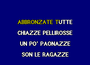 ABBRONZATE TUTTE

CHIAZZE PELLIROSSE
UN PO' PAONAZZE
SON LE RAGAZZE