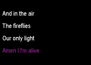 And in the air
The fireflies

Our only light

Amen I I'm alive