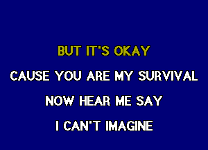 BUT IT'S OKAY

CAUSE YOU ARE MY SURVIVAL
NOW HEAR ME SAY
I CAN'T IMAGINE