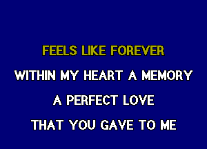 FEELS LIKE FOREVER
WITHIN MY HEART A MEMORY
A PERFECT LOVE
THAT YOU GAVE TO ME