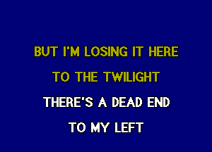 BUT I'M LOSING IT HERE

TO THE TWILIGHT
THERE'S A DEAD END
TO MY LEFT