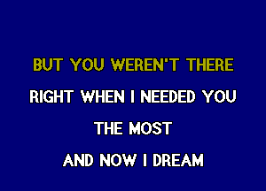 BUT YOU WEREN'T THERE

RIGHT WHEN I NEEDED YOU
THE MOST
AND NOW I DREAM