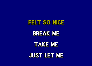 FELT SO NICE

BREAK ME
TAKE ME
JUST LET ME