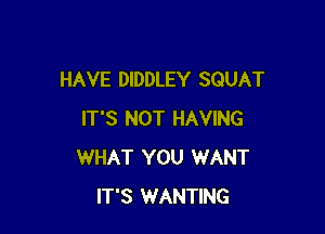 HAVE DIDDLEY SGUAT

IT'S NOT HAVING
WHAT YOU WANT
IT'S WANTING