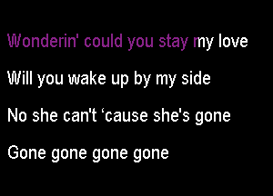 Wonderin' could you stay my love

Will you wake up by my side

No she can't ycause she's gone

Gone gone gone gone