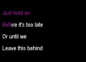 Just hold on
Before ifs too late

0r until we

Leave this behind