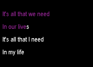 Ifs all that we need
In our lives

It's all that I need

In my life