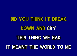 DID YOU THINK I'D BREAK

DOWN AND CRY
THIS THING WE HAD
IT MEANT THE WORLD TO ME