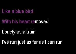 Like a blue bird
With his heart removed

Lonely as a train

We run just as far as I can run