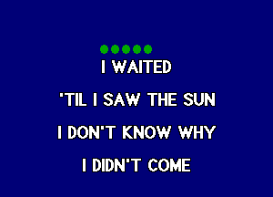 I WAITED

'TIL I SAW THE SUN
I DON'T KNOW WHY
I DIDN'T COME