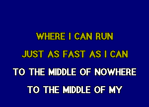WHERE I CAN RUN

JUST AS FAST AS I CAN
TO THE MIDDLE 0F NOWHERE
TO THE MIDDLE OF MY