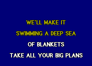 WE'LL MAKE IT

SWIMMING A DEEP SEA
OF BLANKETS
TAKE ALL YOUR BIG PLANS
