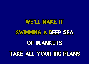 WE'LL MAKE IT

SWIMMING A DEEP SEA
OF BLANKETS
TAKE ALL YOUR BIG PLANS