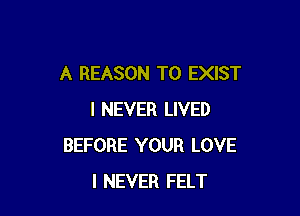 A REASON TO EXIST

I NEVER LIVED
BEFORE YOUR LOVE
I NEVER FELT