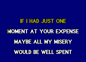 IF I HAD JUST ONE
MOMENT AT YOUR EXPENSE
MAYBE ALL MY MISERY
WOULD BE WELL SPENT