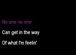 No one no one

Can get in the way

Of what I'm feelin'