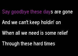 Say goodbye these days are gone

And we can't keep holdin' on
When all we need is some relief

Through these hard times