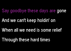 Say goodbye these days are gone

And we can't keep holdin' on
When all we need is some relief

Through these hard times