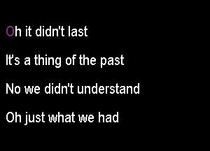 Oh it didn't last
lfs a thing of the past

No we didn't understand

Oh just what we had